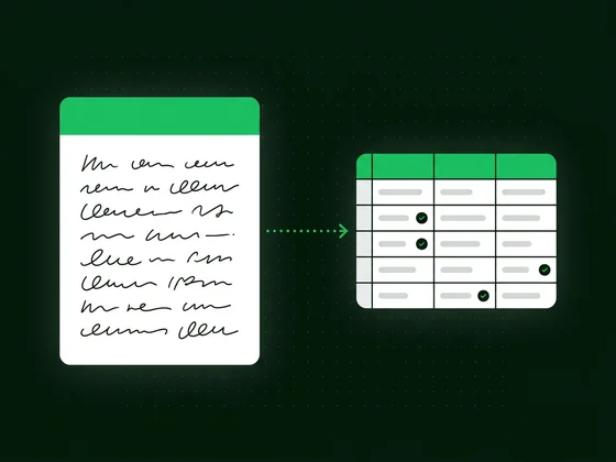 A handwritten document being converted to an Excel spreadsheet